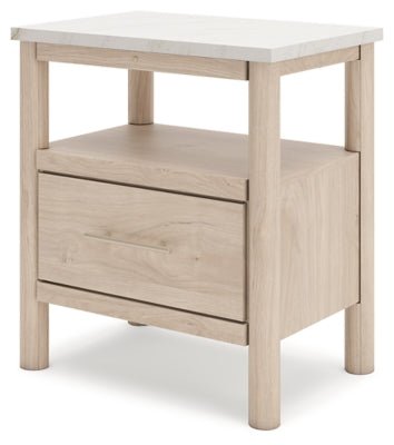 Cadmori Nightstand - Beige Nightstand w/ Charging Station modern furniture Contempo Furniture