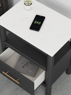 Cadmori Nightstand - Black Nightstand w/ Charging Station modern furniture Contempo Furniture