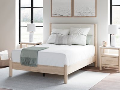 Cadmori Queen Upholstered Panel Bed - Beige Upholstered Bed modern furniture Contempo Furniture