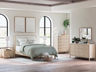 Cadmori Queen Upholstered Panel Bed - Beige Upholstered Bed modern furniture Contempo Furniture