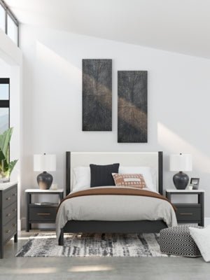 Cadmori Queen Upholstered Panel Bed - Black Upholstered Bed modern furniture Contempo Furniture