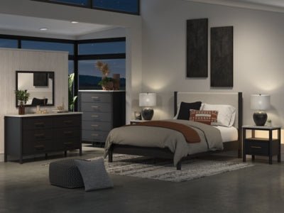 Cadmori Queen Upholstered Panel Bed - Black Upholstered Bed modern furniture Contempo Furniture