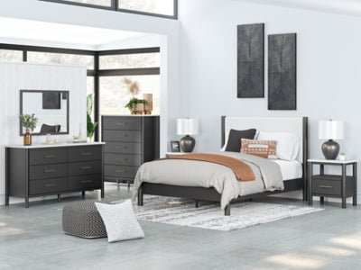 Cadmori Queen Upholstered Panel Bed - Black Upholstered Bed modern furniture Contempo Furniture