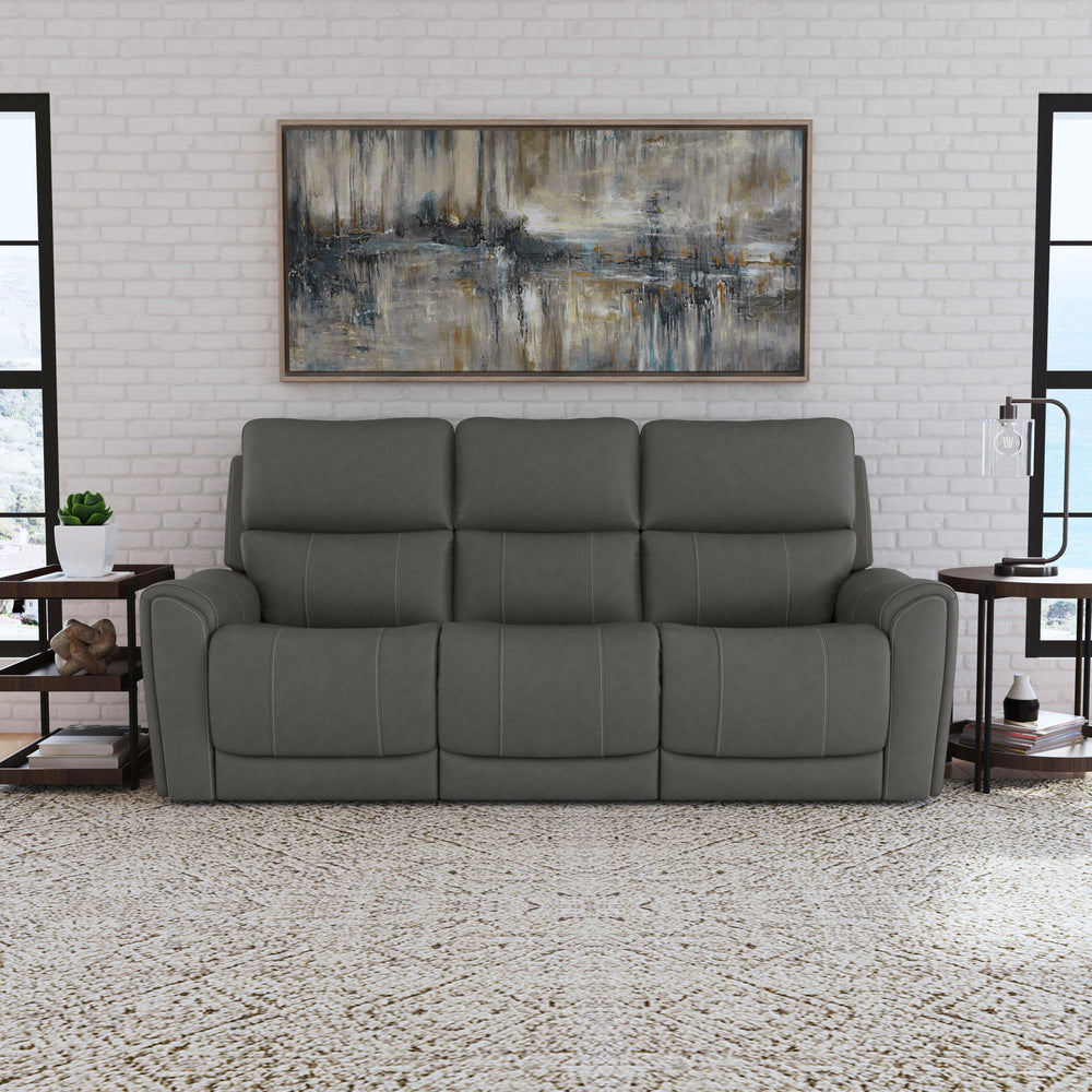 Carter Fabric Power Reclining Sofa with Console & Power Headrests & Lumbar in Smoke