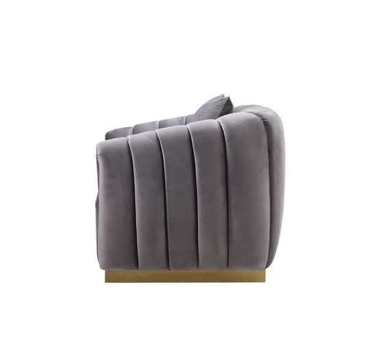 Elchanon - Loveseat With 2 Pillows - Gray Velvet & Gold