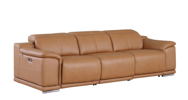 DivanItalia 9762 3-Piece Modular Power Reclining Sofa with 2 Power Recliners in Top Grain Italian Leather - Cognac