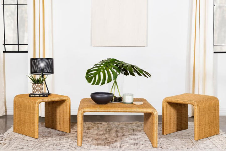Cahya - 3 Piece Rattan Coffee And End Table Set - Natural Coffee Table Set modern furniture Contempo Furniture