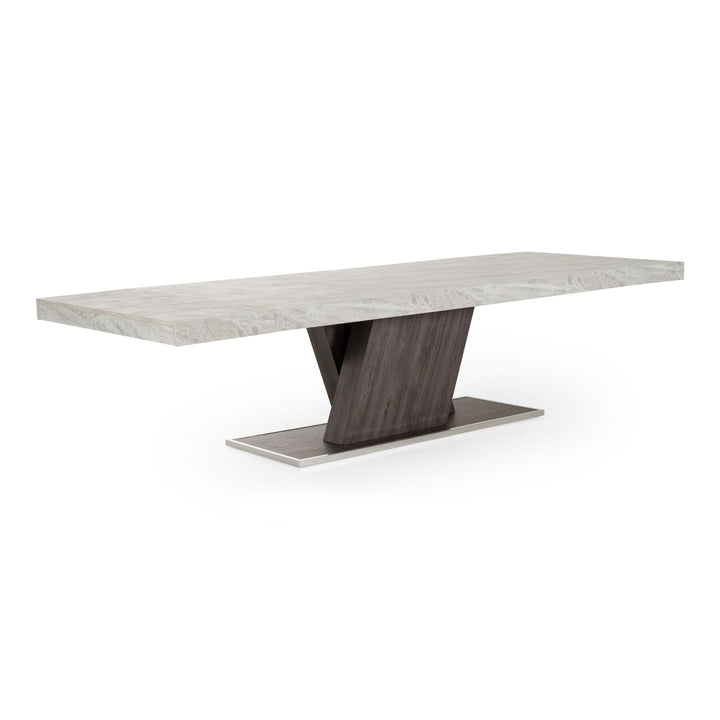 Cairo - Italian Modern Faux Marble &amp; Pecan Elm Extendable Dining Table
