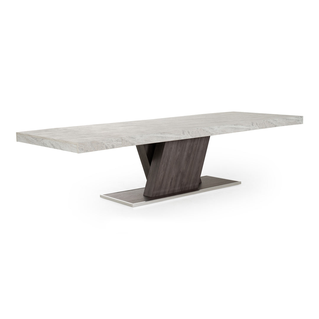 Cairo - Italian Modern Faux Marble & Pecan Elm Extendable Dining Table
