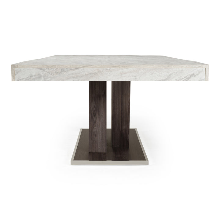 Cairo - Italian Modern Faux Marble &amp; Pecan Elm Extendable Dining Table