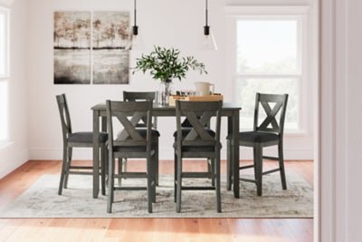 Caitbrook Counter Height Dining Table and Bar Stools (Set of 7) - Gray 7 Piece Dining Room Set modern furniture Contempo Furniture