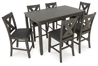 Caitbrook Counter Height Dining Table and Bar Stools (Set of 7) - Gray 7 Piece Dining Room Set modern furniture Contempo Furniture