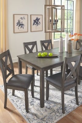 Caitbrook Dining Table and Chairs (Set of 7) - Gray 7 Piece Dining Room Set modern furniture Contempo Furniture