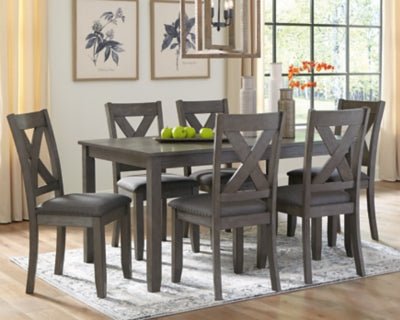 Caitbrook Dining Table and Chairs (Set of 7) - Gray 7 Piece Dining Room Set modern furniture Contempo Furniture