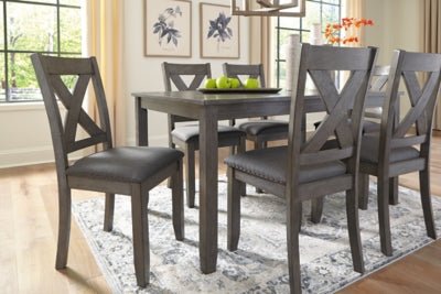 Caitbrook Dining Table and Chairs (Set of 7) - Gray 7 Piece Dining Room Set modern furniture Contempo Furniture