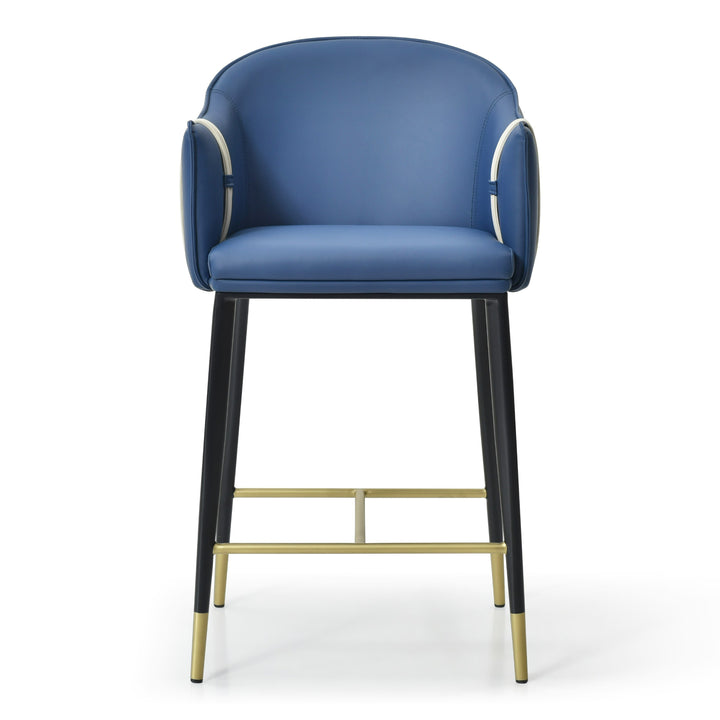 Calderon - Modern Blue &amp; Beige Vegan Leather Counter Chair
