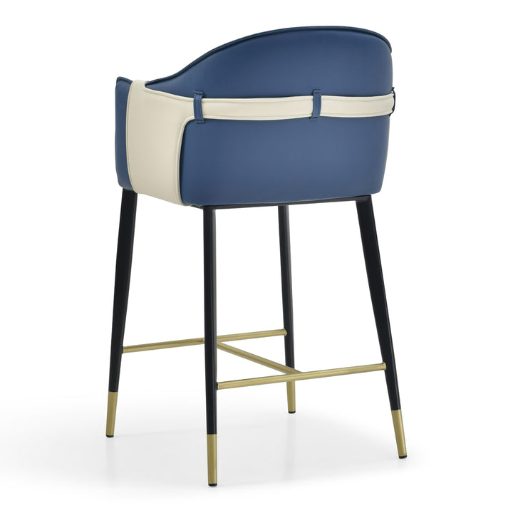 Calderon - Modern Blue &amp; Beige Vegan Leather Counter Chair
