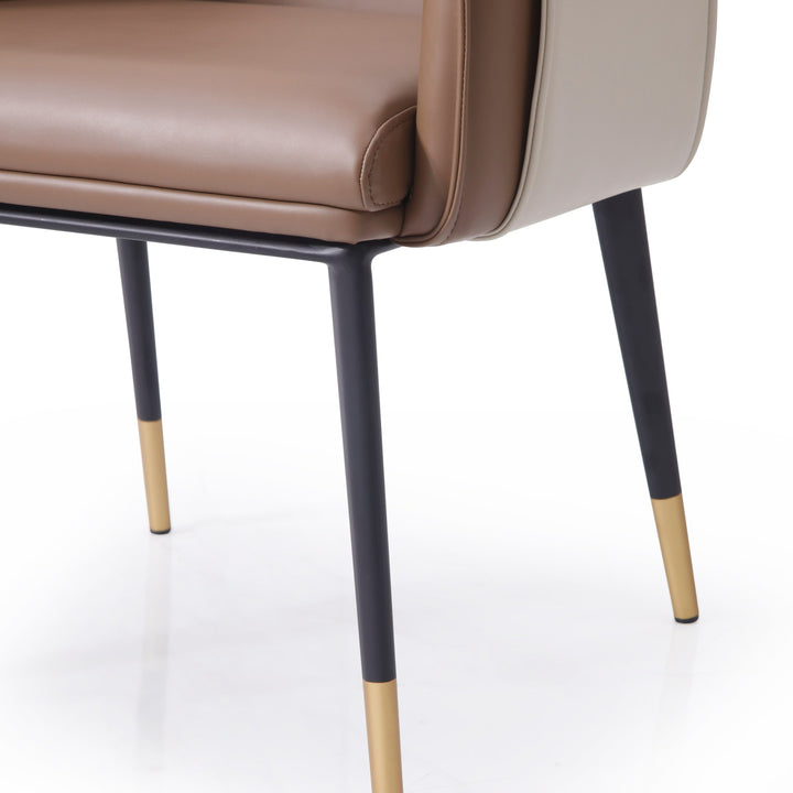 Calderon - Modern Brown &amp; Beige Vegan Leather Dining Chair