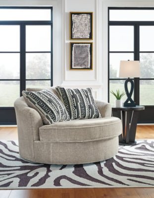 Calnita Oversized Swivel Accent Chair - Beige Swivel Chair modern furniture Contempo Furniture