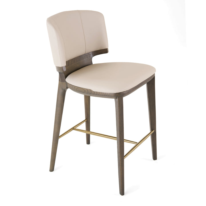 Calvary - Mid-Century Modern Beige Vegan Leather + Grey Ash Counter Chair