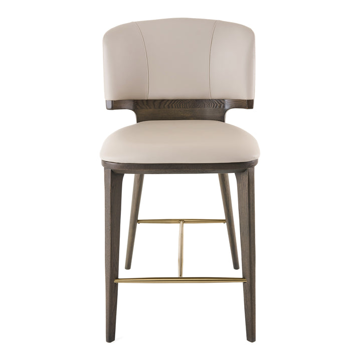 Calvary  Mid-Century Modern Beige Vegan Leather + Grey Ash Counter Chair
