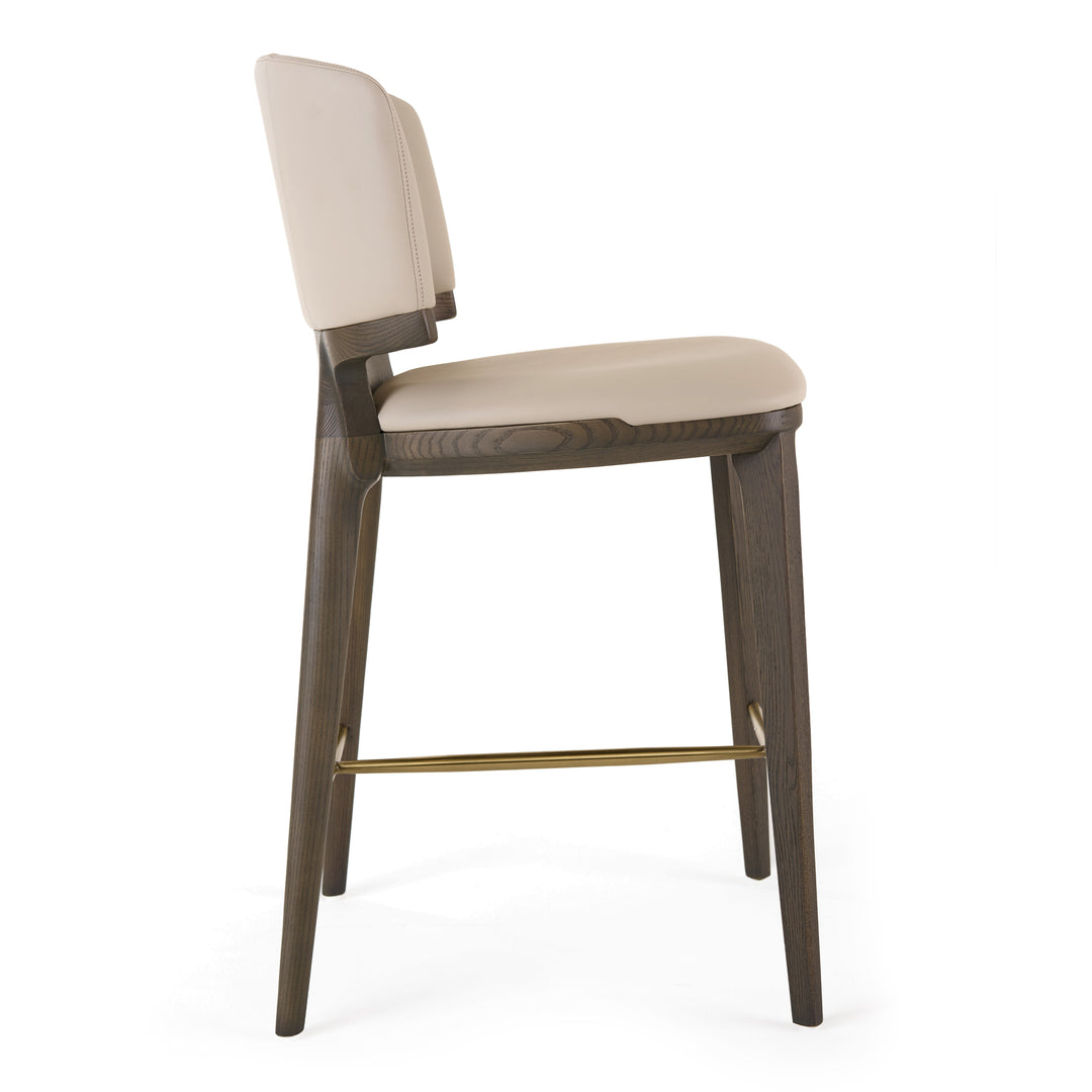 Calvary  Mid-Century Modern Beige Vegan Leather + Grey Ash Counter Chair