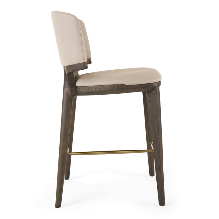 Calvary  Mid-Century Modern Beige Vegan Leather + Grey Ash Counter Chair