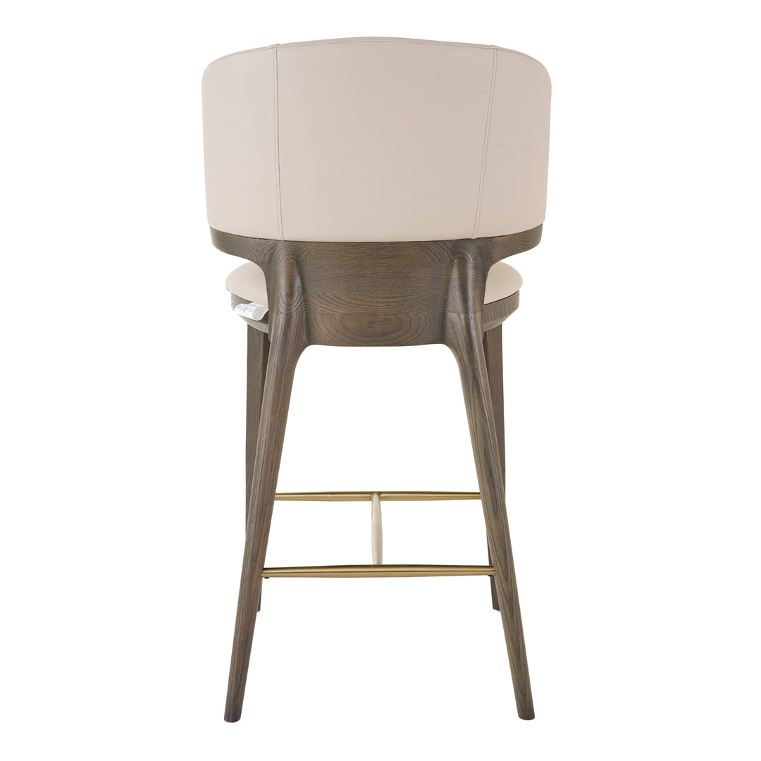 Calvary  Mid-Century Modern Beige Vegan Leather + Grey Ash Counter Chair