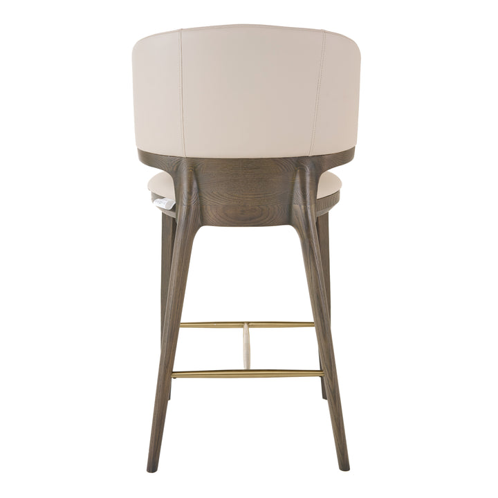 Calvary  Mid-Century Modern Beige Vegan Leather + Grey Ash Counter Chair
