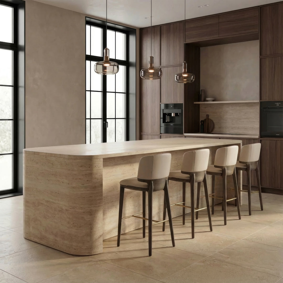 Calvary - Mid-Century Modern Beige Vegan Leather + Grey Ash Counter Chair