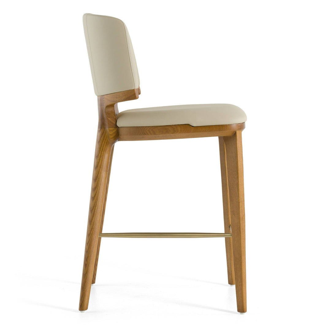 Calvary - Mid-Century Modern Beige Vegan Leather + Walnut Counter Chair
