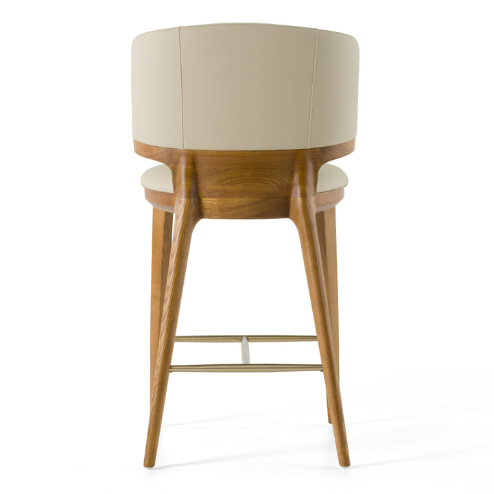 Calvary - Mid-Century Modern Beige Vegan Leather + Walnut Counter Chair