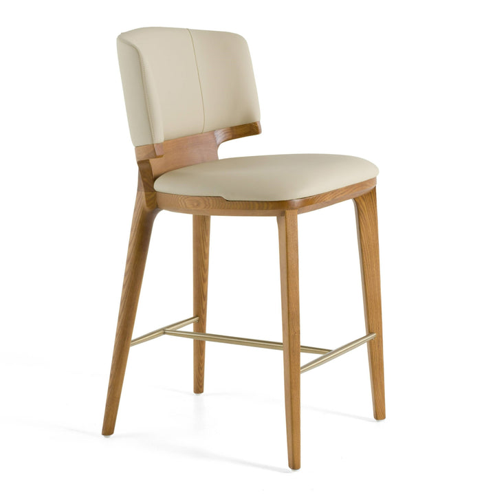 Calvary - Mid-Century Modern Beige Vegan Leather + Walnut Counter Chair