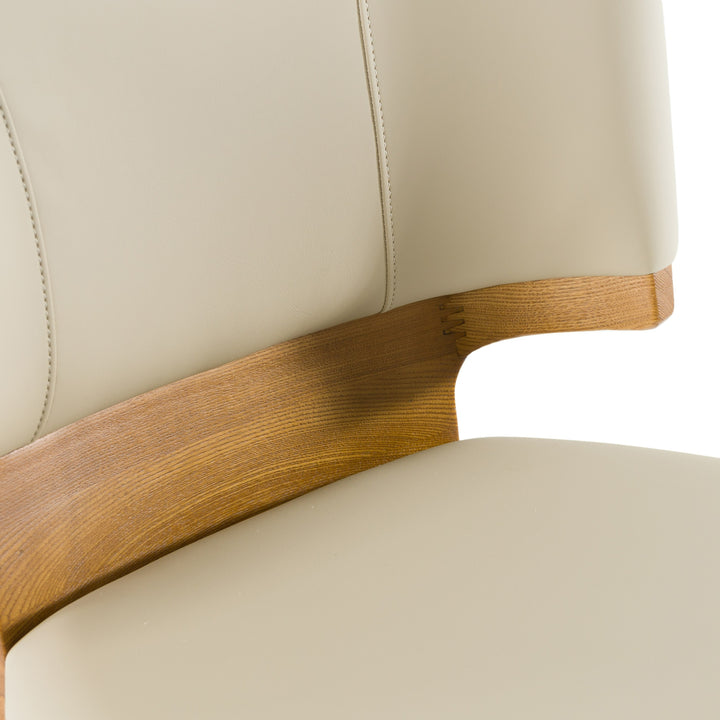 Calvary  Mid-Century Modern Beige Vegan Leather + Walnut Counter Chair