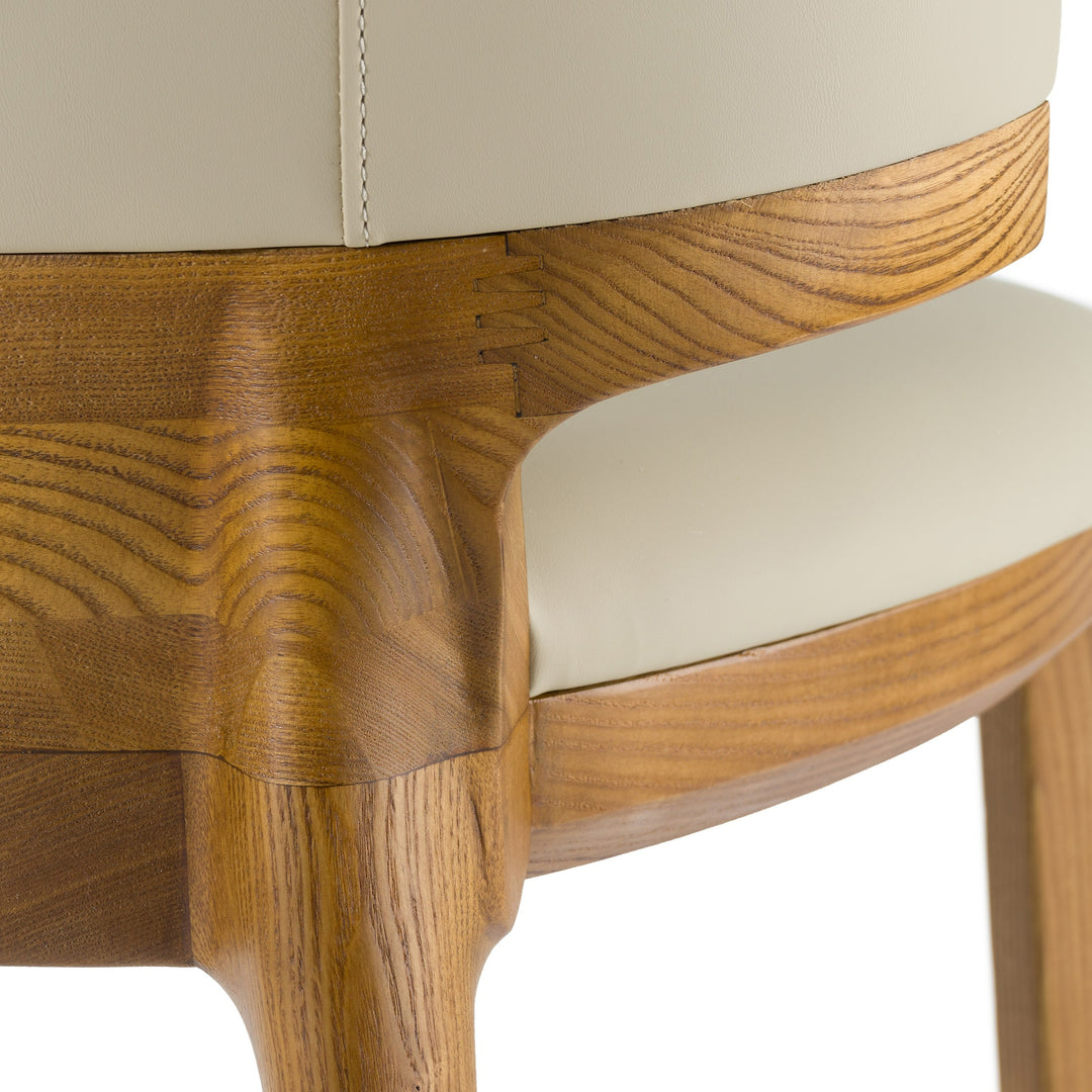 Calvary - Mid-Century Modern Beige Vegan Leather + Walnut Counter Chair