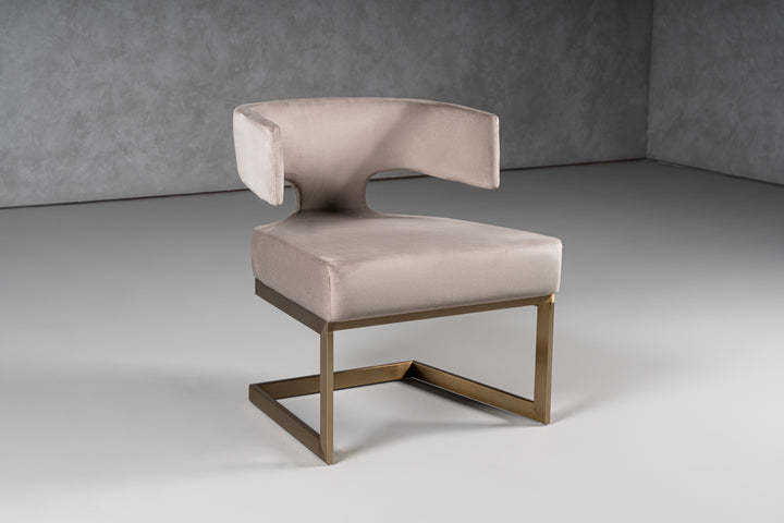 Calvo Modern Off-White Velvet &amp; Brass Dining Chair