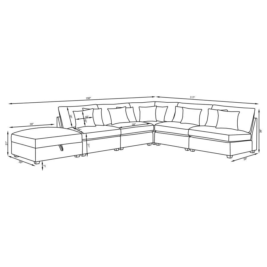Cambria - 5 Piece Upholstered Modular Sectional Sofa - Gray Stationary Sectional modern furniture Contempo Furniture
