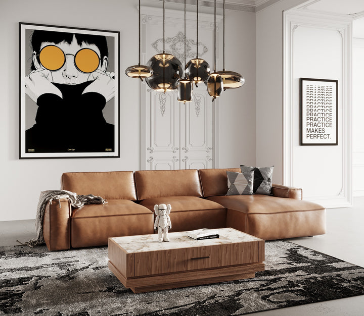 Cambria - Modern RAF Cognac Leather Sectional Sofa