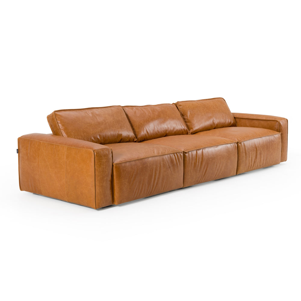 Cambria - Modern Cognac Leather Sofa - View 3