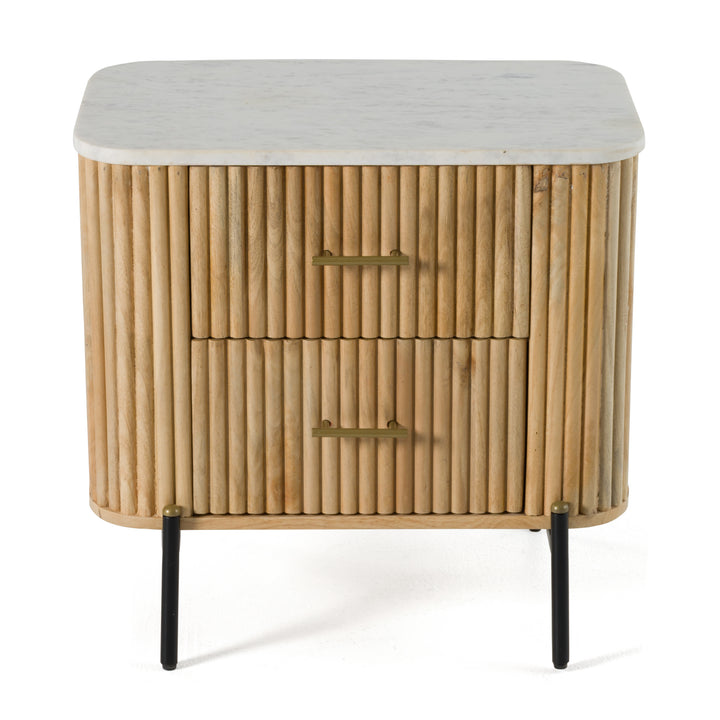 Cambridge White Marble  and  Mango 2 Drawer Nightstand