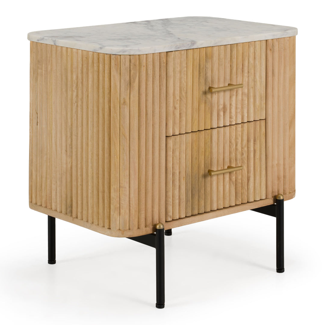 Cambridge White Marble & Mango 2 Drawer Nightstand