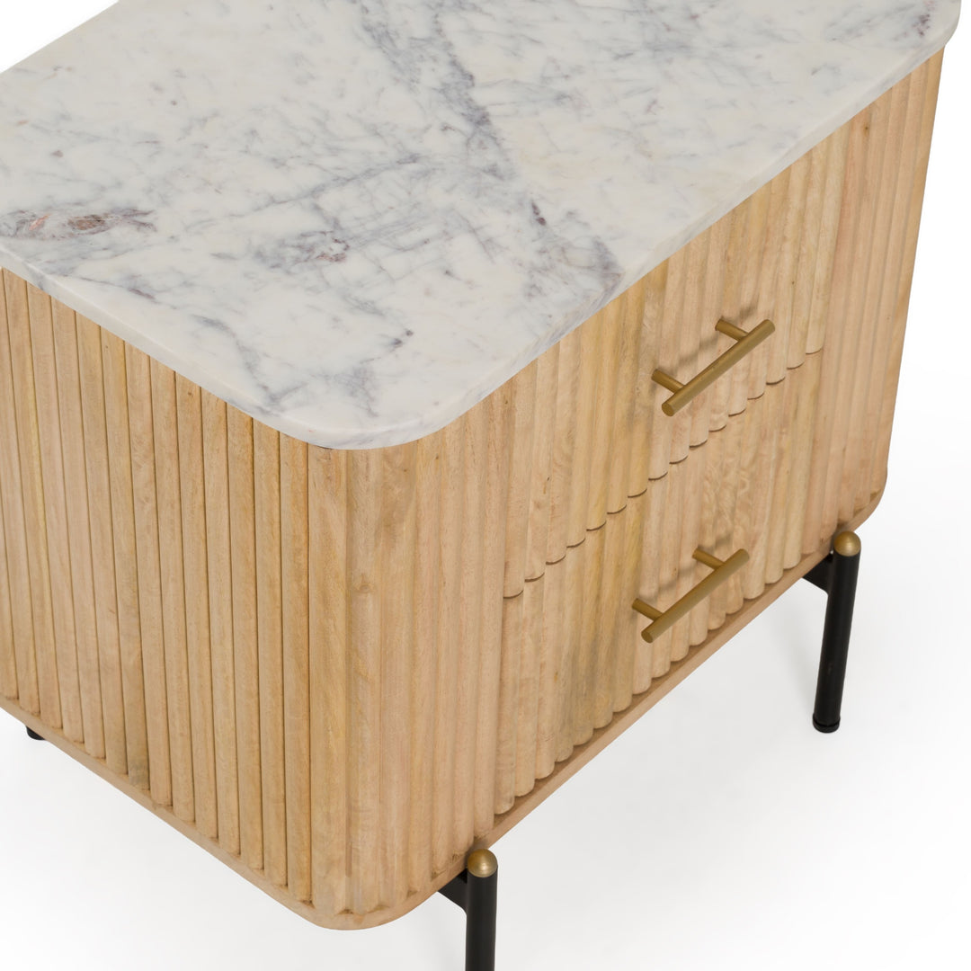 Cambridge White Marble & Mango 2 Drawer Nightstand