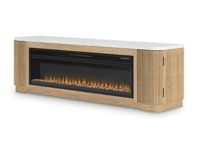 Camdill 80" TV Stand with Electric Fireplace - Light Brown Fireplace TV Stand modern furniture Contempo Furniture