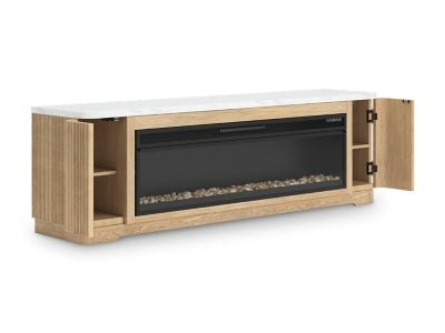 Camdill 80" TV Stand with Electric Fireplace - Light Brown Fireplace TV Stand modern furniture Contempo Furniture