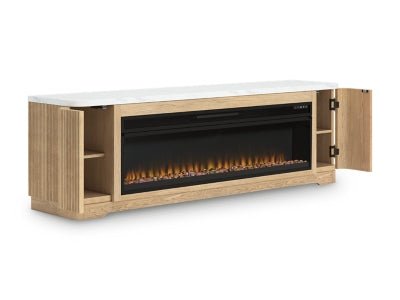 Camdill 80" TV Stand with Electric Fireplace - Light Brown Fireplace TV Stand modern furniture Contempo Furniture