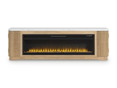 Camdill 80" TV Stand with Electric Fireplace - Light Brown Fireplace TV Stand modern furniture Contempo Furniture