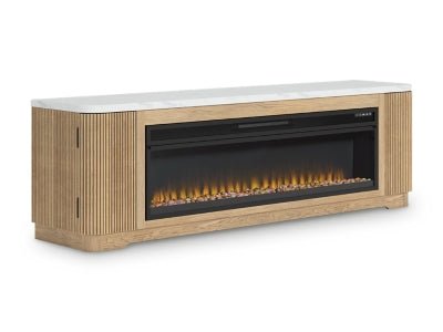 Camdill 80" TV Stand with Electric Fireplace - Light Brown Fireplace TV Stand modern furniture Contempo Furniture