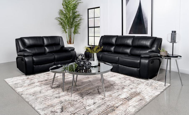 Camila - 2 Piece Upholstered Motion Reclining Sofa Set - Black Reclining Sofa &amp; Loveseat modern furniture Contempo Furniture