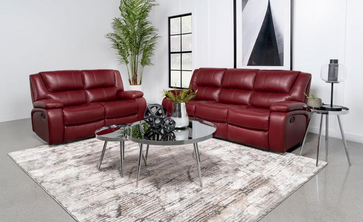 Camila - 2 Piece Upholstered Reclining Sofa Set - Red Reclining Sofa &amp; Loveseat modern furniture Contempo Furniture