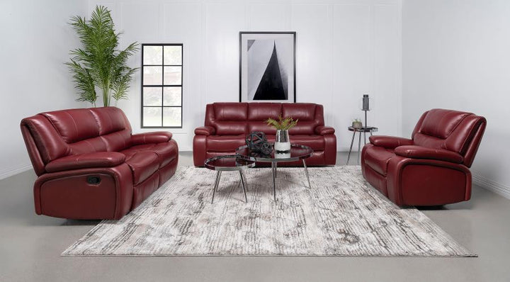 Camila - 3 Piece Upholstered Reclining Sofa Set - Red 3 - Piece Living Room Set modern furniture Contempo Furniture